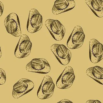 Pattern rodeo cowboy hat sketch hand drawn black Stock Illustration