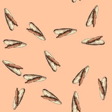 Pattern rolling pin dough kitchen utensil retro sketch hand drawn Stock Illustration