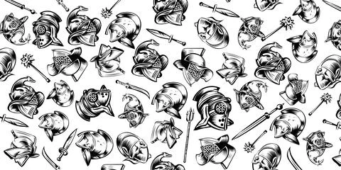 Pattern of Roman gladiator armour helmets black and white vector illustration イラスト素材