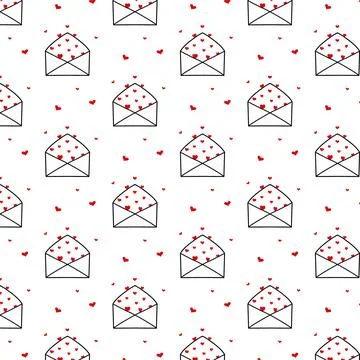 Pattern with romantic envelope and hearts. Stock Illustration
