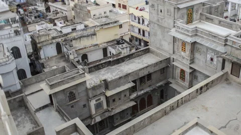 Pattern of the rooftop an aerial view. Densely built up area of India. Stock Footage 91924339