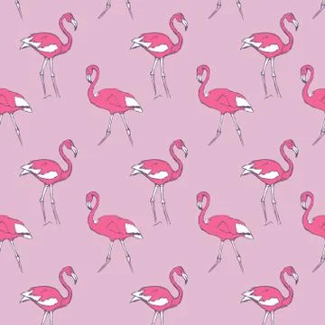 Pattern with a rose and white flamingo on a pink background. Illustrazione stock