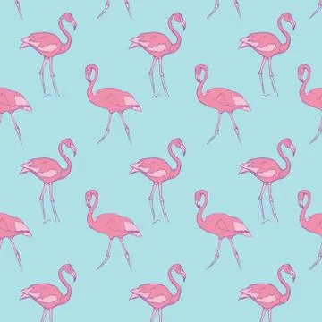 Pattern with a rose flamingo on a blue background. Stock Illustration