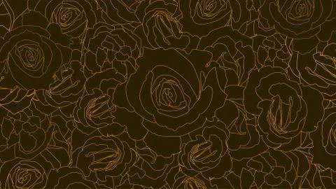 Pattern from roses buds. Flower buds in outline style. Golden line on dark Stock Illustration