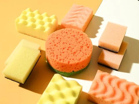 Pattern from round and rectangular foam rubber sponges. Abstract geometric Stock Photos