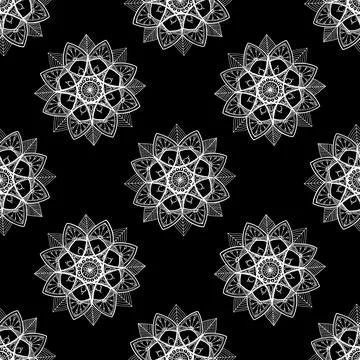 A pattern of a round mandala. Ethnic seamless floral contour Pattern round Stock Illustration