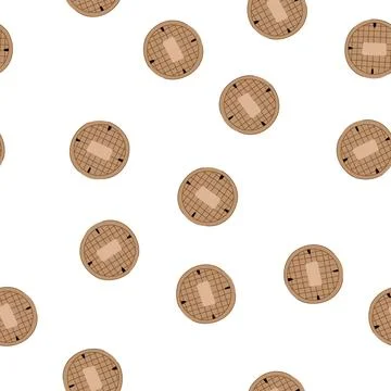 Pattern round manhole cover accessing city street utilities Stock Illustration
