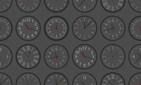 Pattern with Round wall clock Stock Illustration