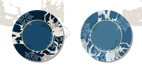 Pattern of round winter frosty patterns. Dark blue background with abstract l Stock Illustration