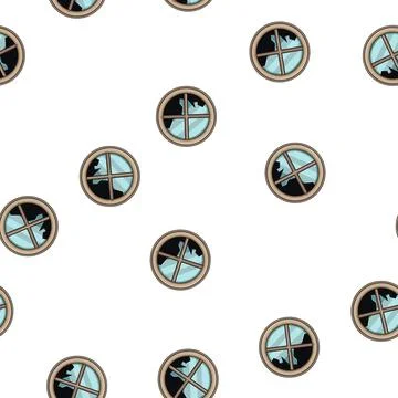 Pattern Round wooden window frame with broken glass Stock Illustration