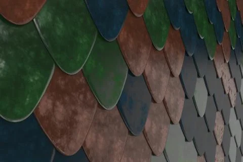 Pattern of rounded roof tiles in different colors Illustrazione stock