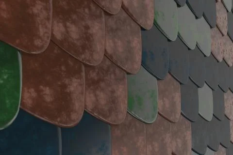 Pattern of rounded roof tiles in different colors Illustrazione stock