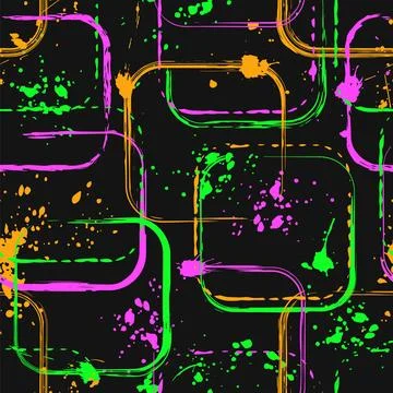 Pattern with rounded squares, spattered paint Stock Illustration