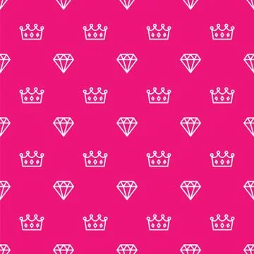 Pattern royal crown and diamond outline on pink background. King and queen crown 스톡 일러스트
