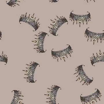 Pattern royal crown queen sketch hand drawn Stock Illustration