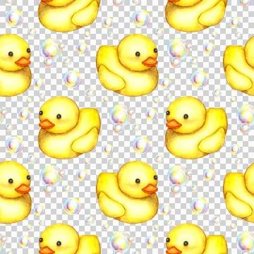 Pattern rubber ducks and soap bubbles watercolor イラスト素材