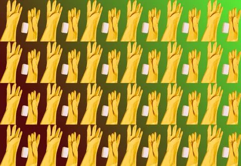 Pattern of rubber protection yellow gloves and soap Stock Illustration