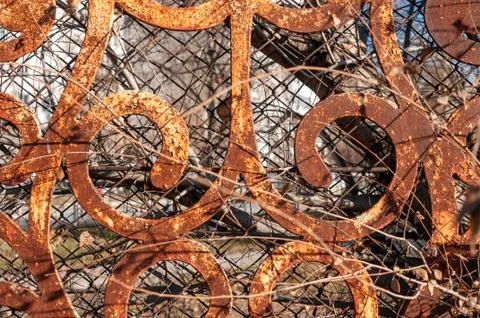 The pattern rusty and old on the mesh fence Stock Photos