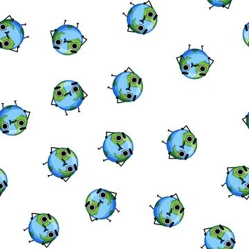 Pattern sad earth planet character cartoon vector Stock Illustration