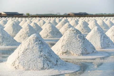 Pattern of salt pans on blue sky background Stock Photos
