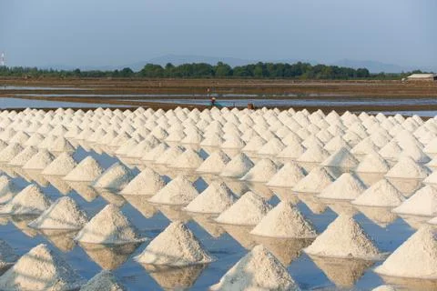Pattern of salt pans on blue sky background Stock Photos