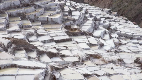 Pattern of salt terraces at Salinas de Maras, Peru Stock Footage 202288157