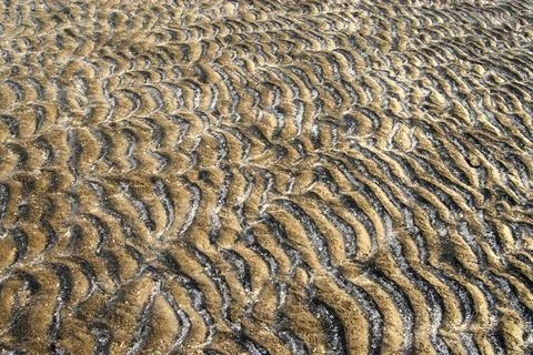 Pattern of sand form due to sea waves at Kalamb beach ; Bassein Vasai ; Di... Stock Photos