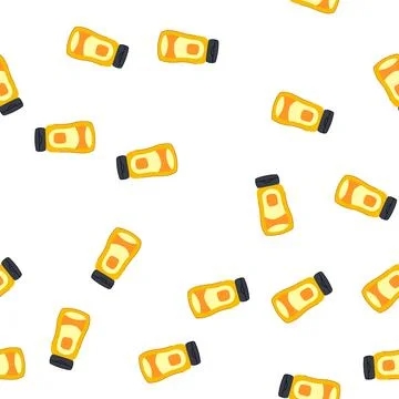 Pattern sandwich mustard bottle cartoon vector Stock Illustration