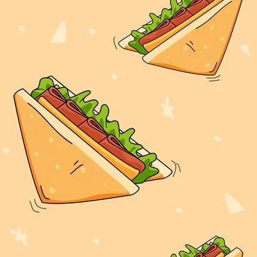Pattern sandwich, triangle sandwich, breakfast food, cheese, meat, bacon, ham Stock Illustration