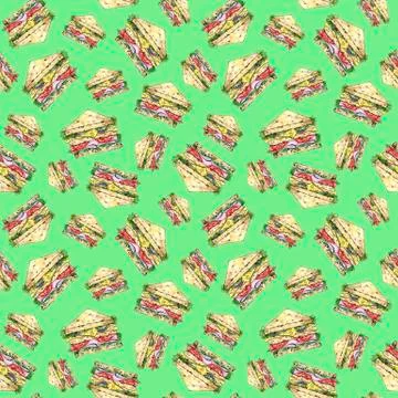 Pattern with sandwiches on green Stock Illustration