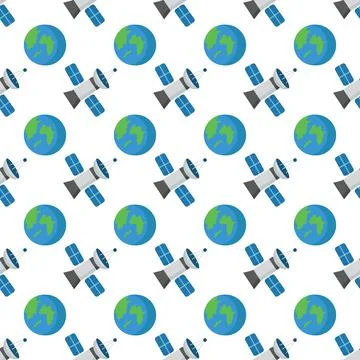 Pattern of satellite and planet Earth on white background Stock Illustration