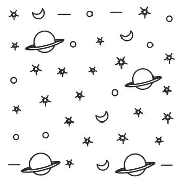 Pattern of saturn planets with moons and stars Stock Illustration