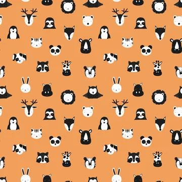 Pattern of scandinavian animals. Orange background. Vector image of fox, deer 스톡 일러스트