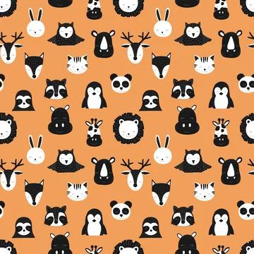 Pattern of scandinavian animals. Orange background. Vector image of fox, deer Illustrazione stock
