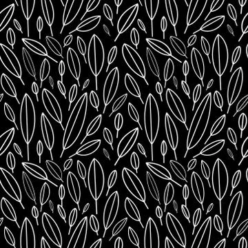 Pattern in Scandinavian style. Pattern of white leaves on a black background Stock Illustration