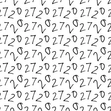 Pattern of scattered hand drawn 2027 digits in black on white for New Year Stock Illustration