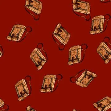 Pattern school backpack sketch hand drawn Stock Illustration