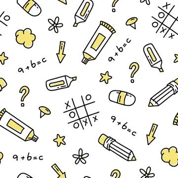 The pattern is a school doodle of elements. Back to school. Vector illustrati Stock Illustration