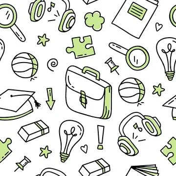 The pattern is a school doodle of elements. Back to school. Vector illustrati Stock Illustration