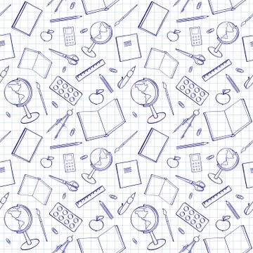 Pattern with school-related items Stock Illustration