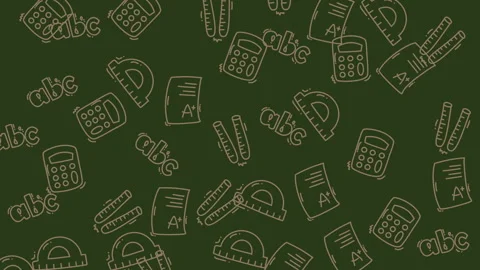 Pattern of school supplies on a green chalkboard for educational presentations Stock Footage 334517224