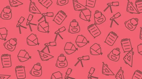 Pattern of school supplies including rulers, hammers, and notebooks on a vi.. Stock Footage 319586447