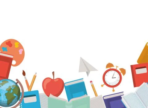 Pattern of school supplies on white background Illustrazione stock