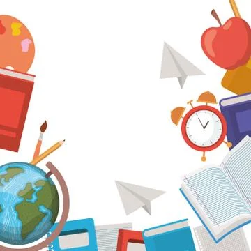 Pattern of school supplies on white background Illustrazione stock