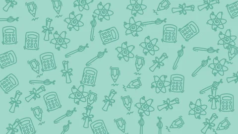 Pattern of scientific symbols including calculators, atoms, and pens on a l.. Stock Footage 319586362