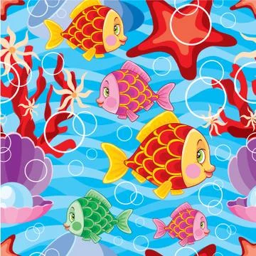 Pattern sea and red fish, cartoon illustration, isolated object on a white Stock-Illustration