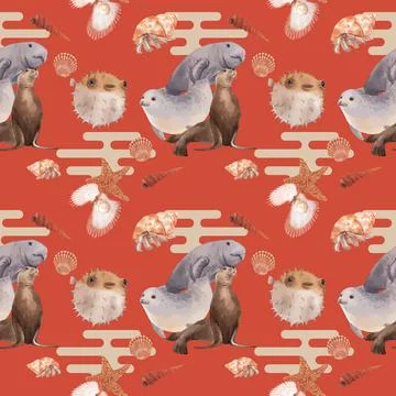 Pattern with sea life concept design watercolor vector illustration 스톡 일러스트