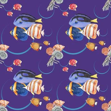 Pattern with sea life concept design watercolor vector illustration Stock Illustration