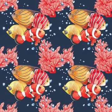 Pattern with sea life concept design watercolor vector illustration Stock Illustration