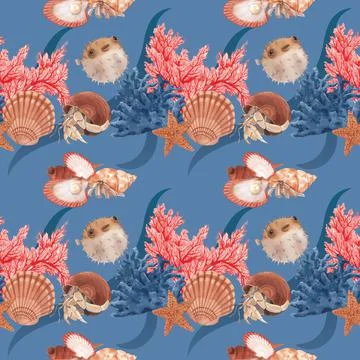 Pattern with sea life concept design watercolor vector illustration Stock Illustration